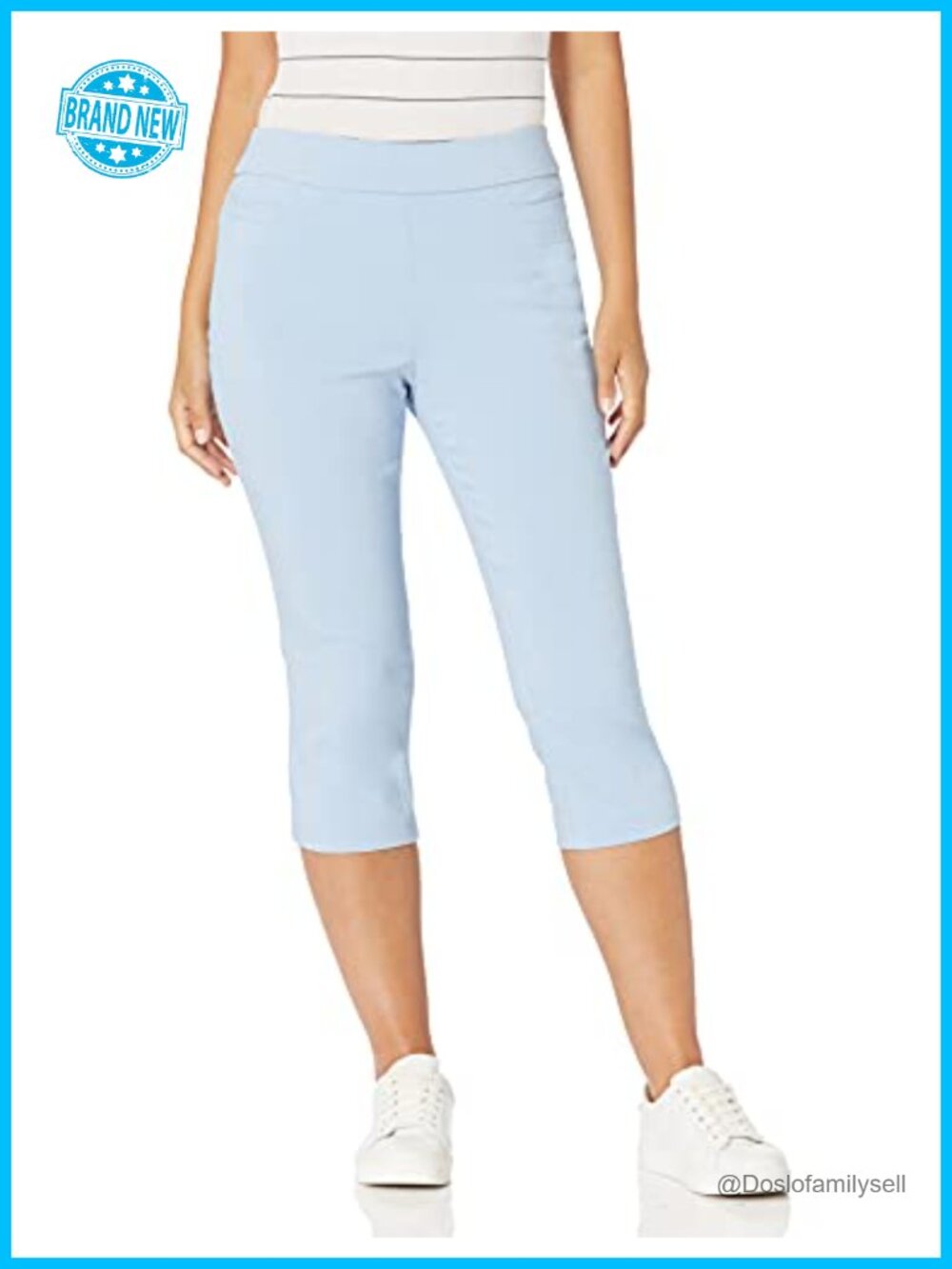 Pull on Stretch Capri Pants High Waist Crop Straight Leg with Pockets 21" Inseam